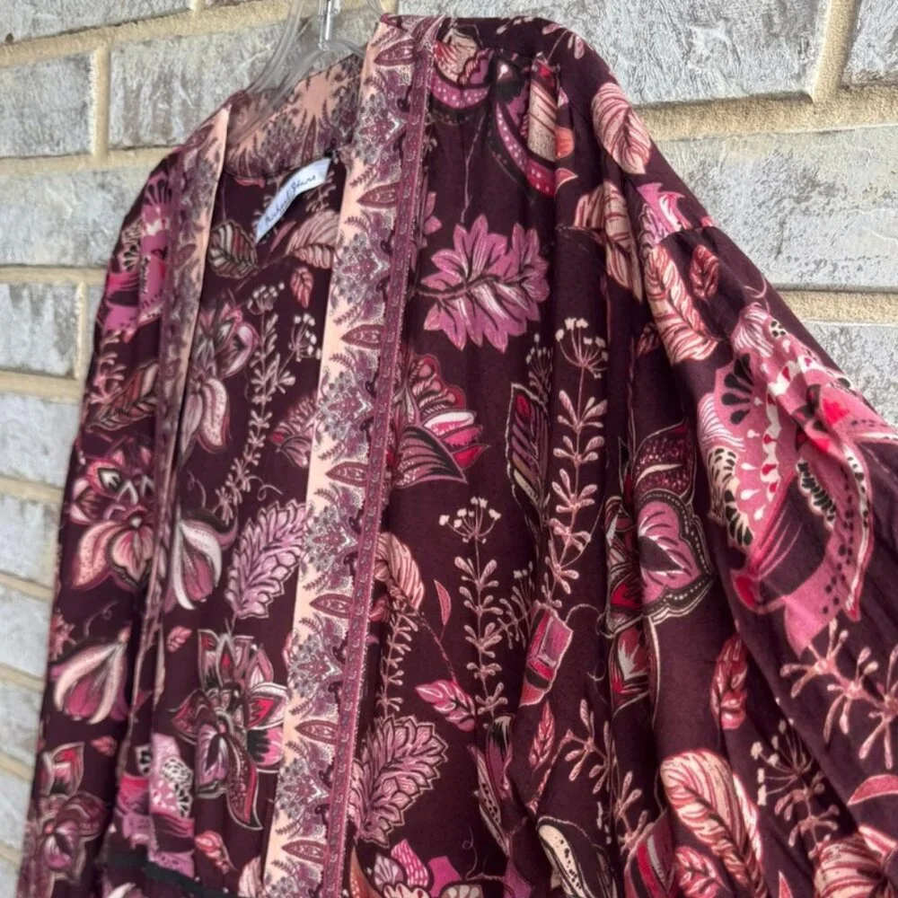 Michael Stars 3/4 Sleeve Floral Boho Wrap Cover Up Women's Size S